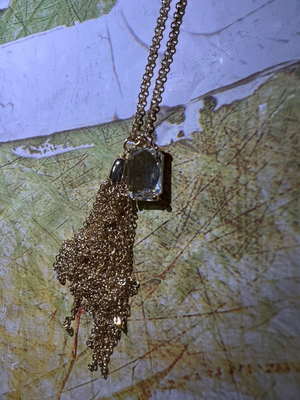 Anthropologie Fringed Crystal Pendant Necklace - NWT - Gold - Picture 8 of 15